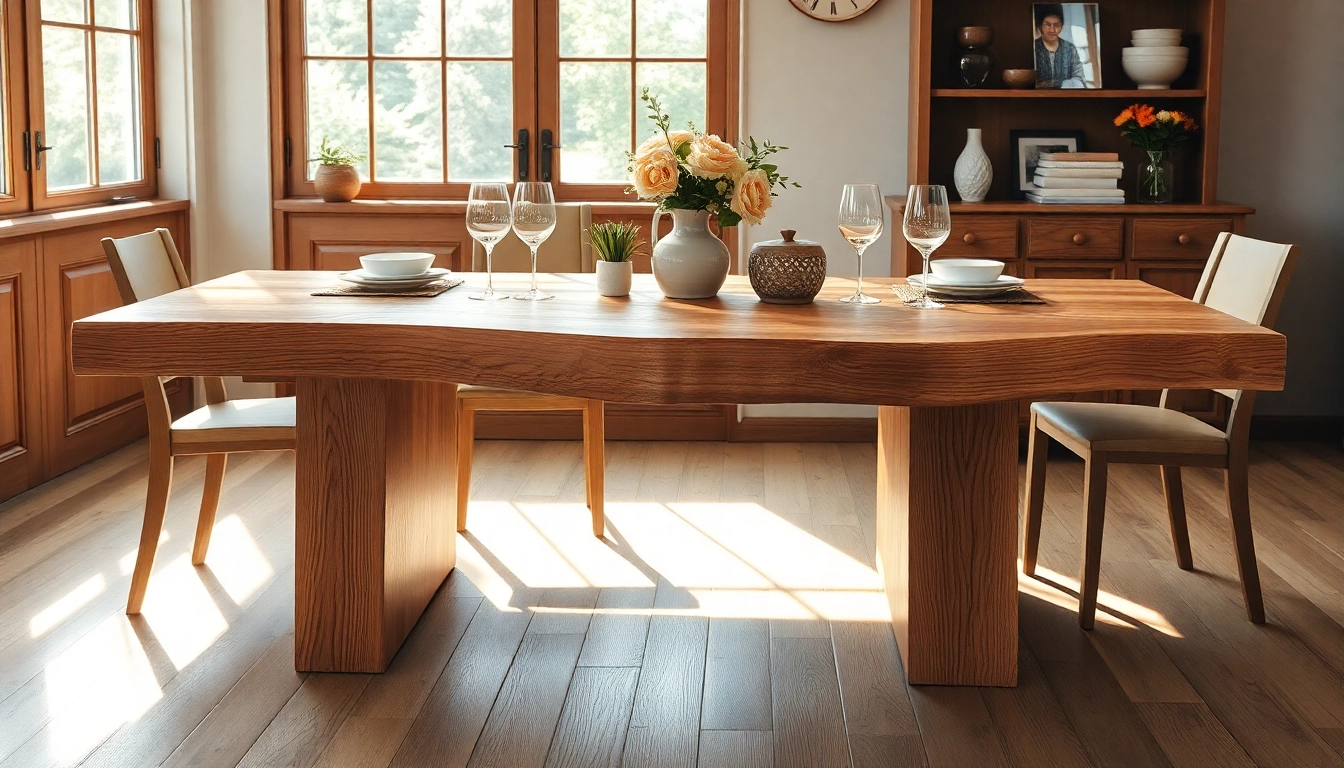 Admire the stunning Massiver Eiche Esstisch with its unique live edge detail, enriching any dining experience.
