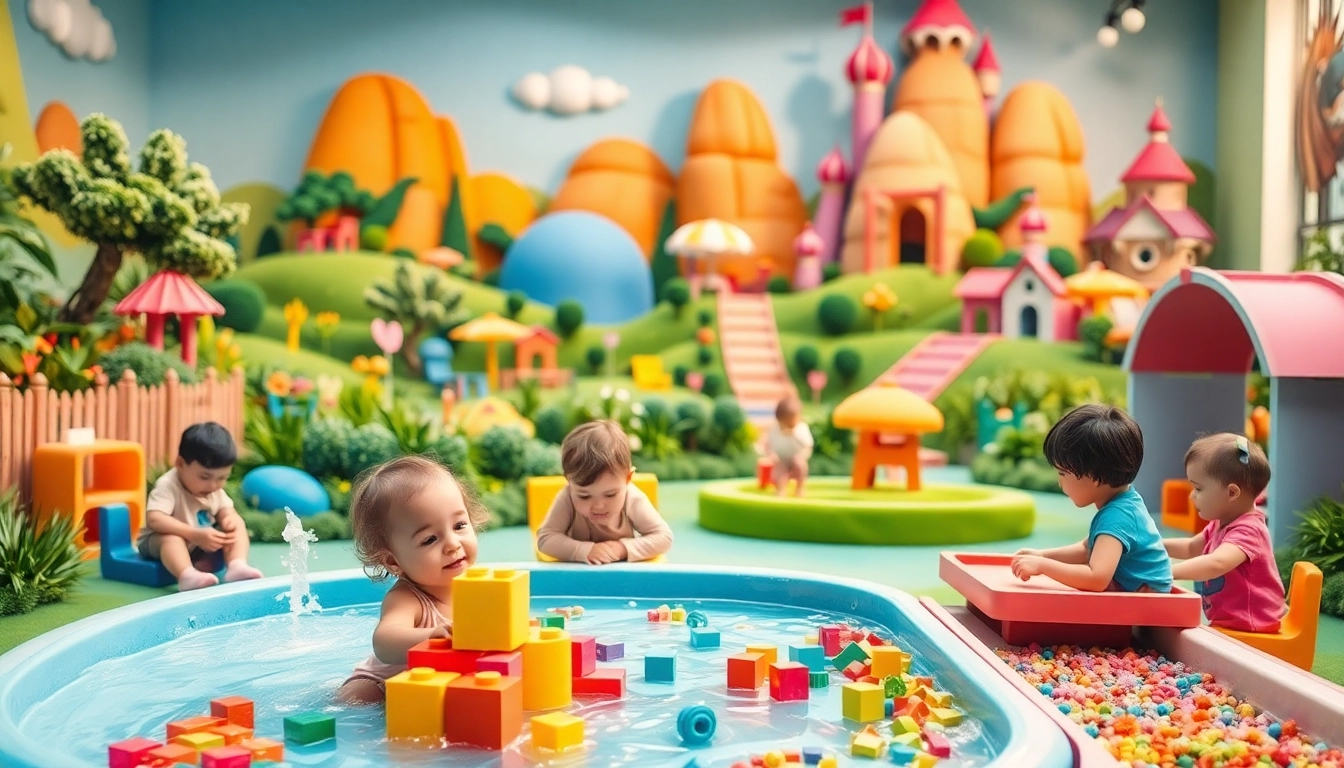 Menggambarkan pengalaman bermain anak di realm totopia yang penuh warna dan kegiatan sensori.
